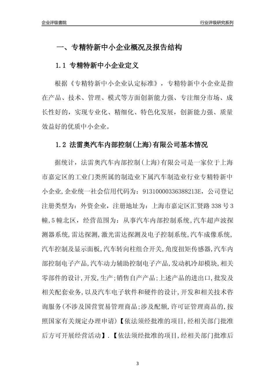 [专精特新]法雷奥汽车内部控制(上海)有限公司行业竞争力评级分析报告(2023版)_第3页