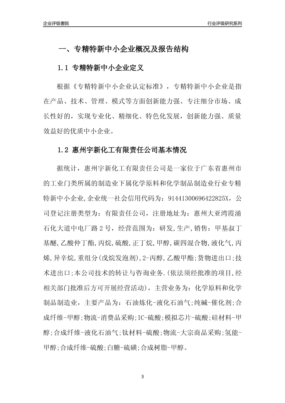 [专精特新]惠州宇新化工有限责任公司行业竞争力评级分析报告(2023版)_第3页