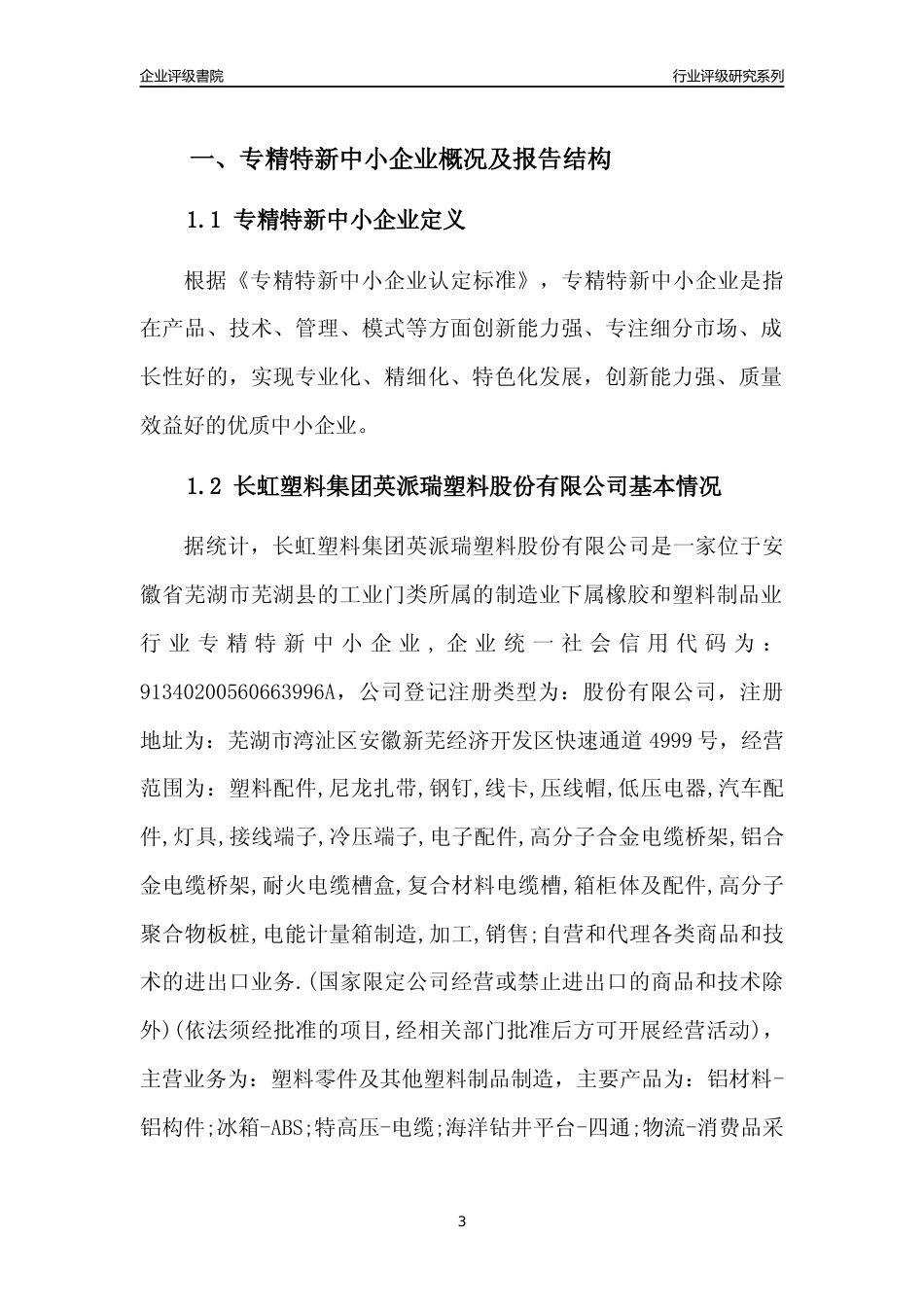 [专精特新]长虹塑料集团英派瑞塑料股份有限公司行业竞争力评级分析报告(2023版)_第3页