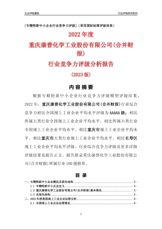 [专精特新]重庆康普化学工业股份有限公司(合并财报)行业竞争力评级分析报告(2023版)