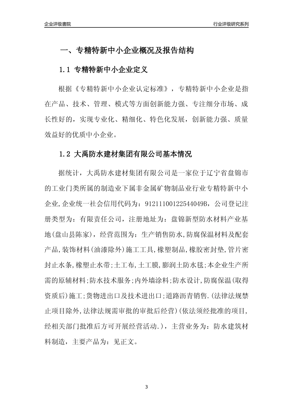 [专精特新]大禹防水建材集团有限公司行业竞争力评级分析报告(2023版)_第3页