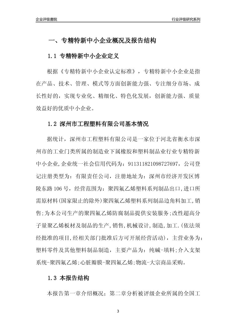 [专精特新]深州市工程塑料有限公司行业竞争力评级分析报告(2023版)_第3页