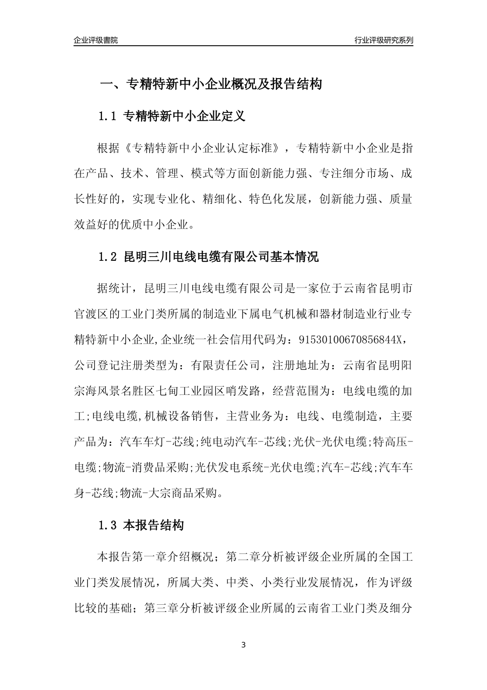 [专精特新]昆明三川电线电缆有限公司行业竞争力评级分析报告(2023版)_第3页