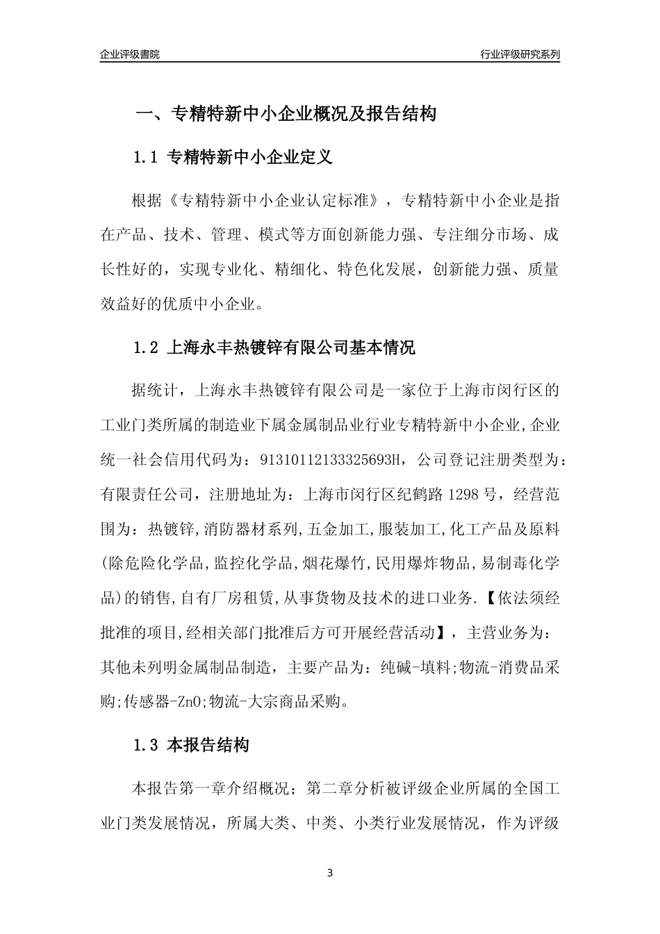 [专精特新]上海永丰热镀锌有限公司行业竞争力评级分析报告(2023版)_第3页