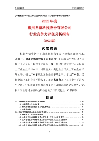 [专精特新]惠州龙德科技股份有限公司行业竞争力评级分析报告(2023版)