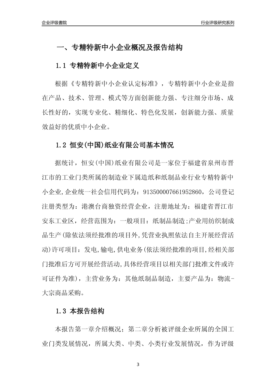 [专精特新]恒安(中国)纸业有限公司行业竞争力评级分析报告(2023版)_第3页