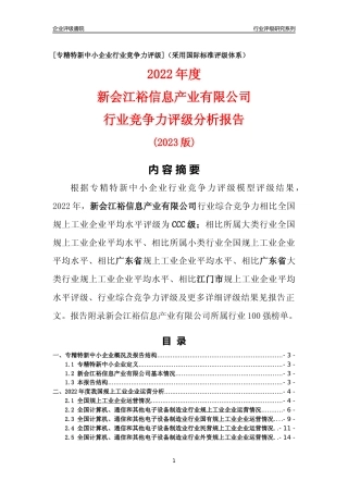 [专精特新]新会江裕信息产业有限公司行业竞争力评级分析报告(2023版)