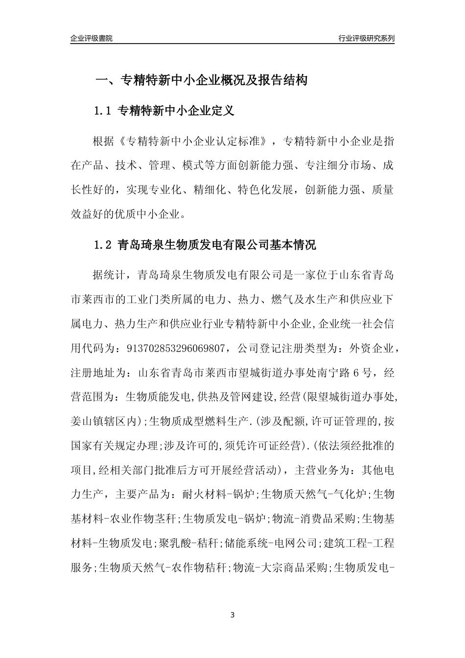 [专精特新]青岛琦泉生物质发电有限公司行业竞争力评级分析报告(2023版)_第3页