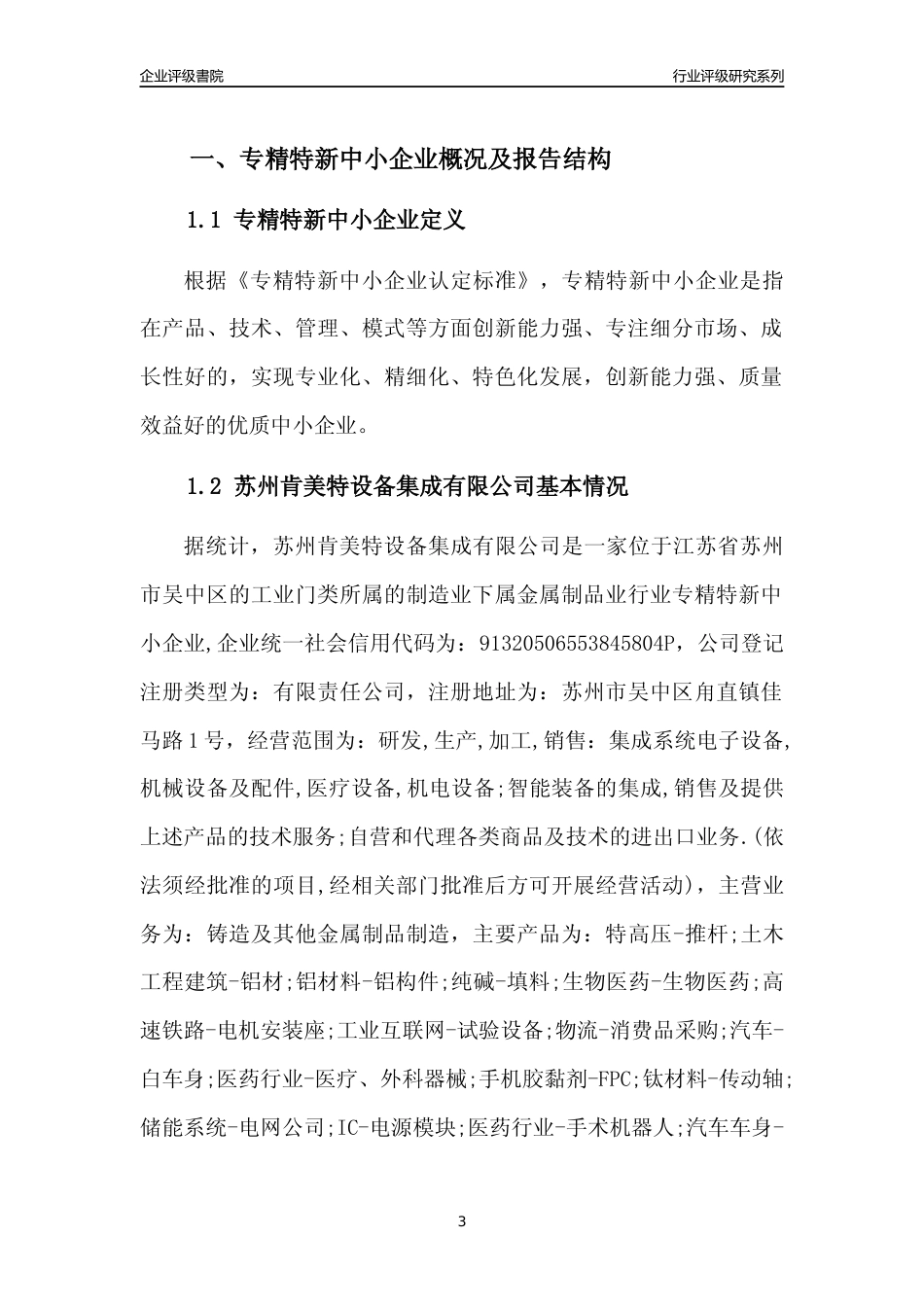 [专精特新]苏州肯美特设备集成有限公司行业竞争力评级分析报告(2023版)_第3页