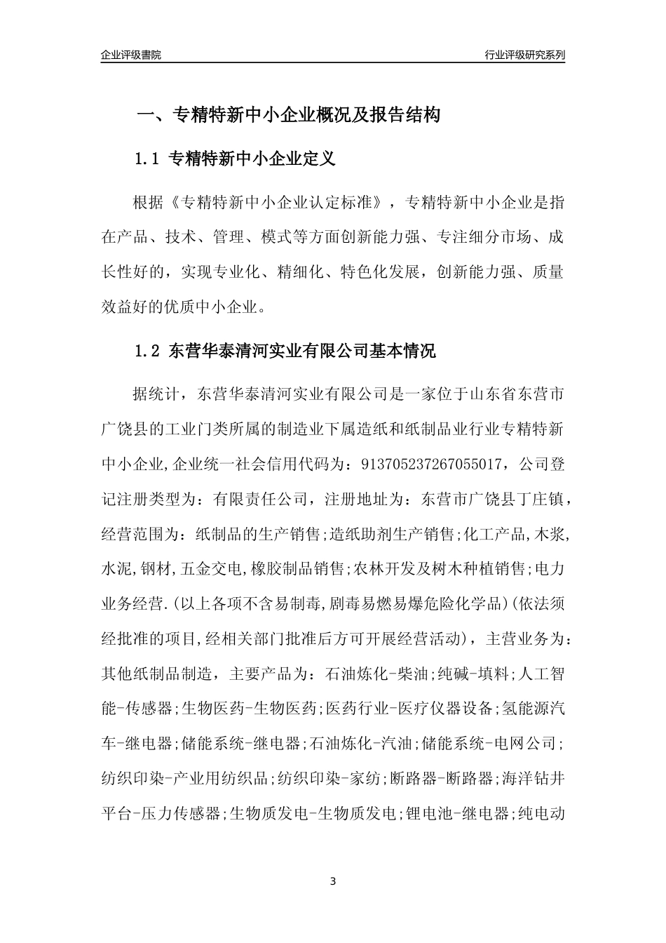 [专精特新]东营华泰清河实业有限公司行业竞争力评级分析报告(2023版)_第3页