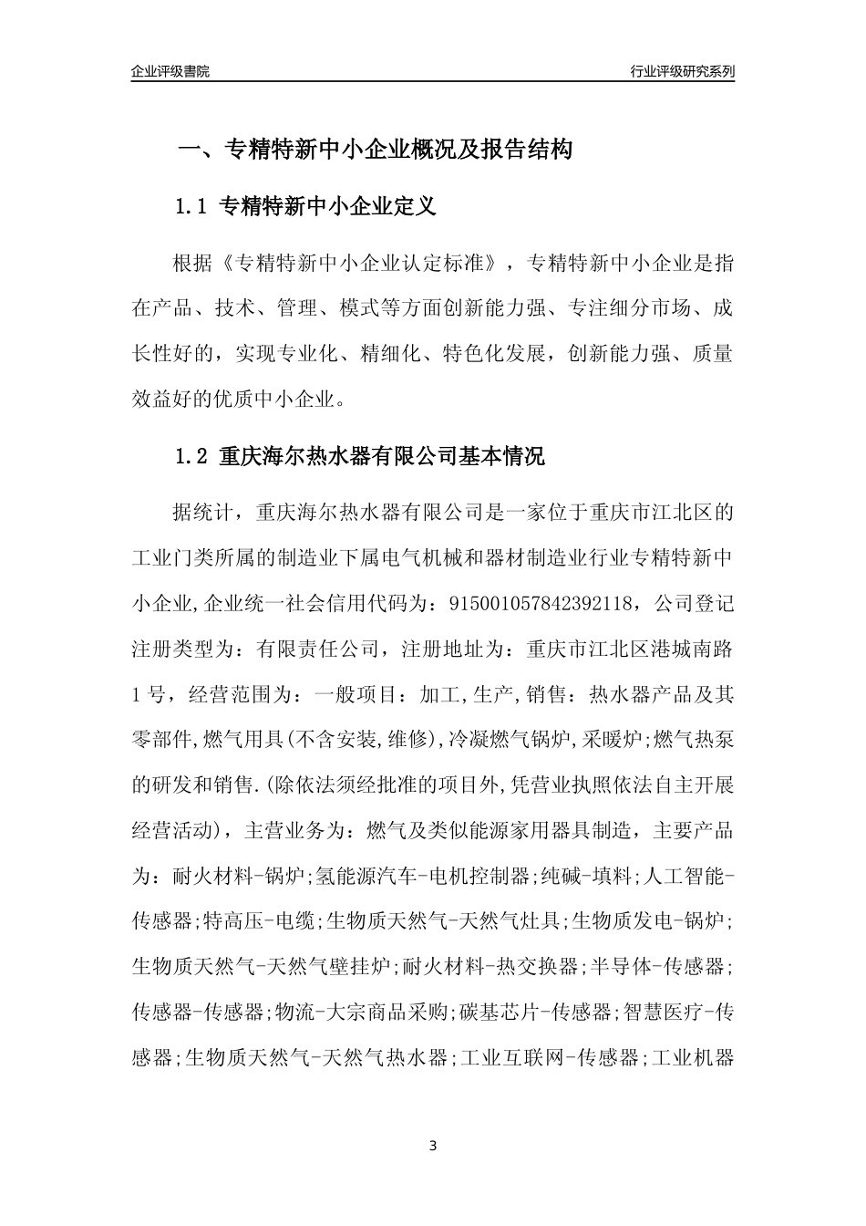 [专精特新]重庆海尔热水器有限公司行业竞争力评级分析报告(2023版)_第3页