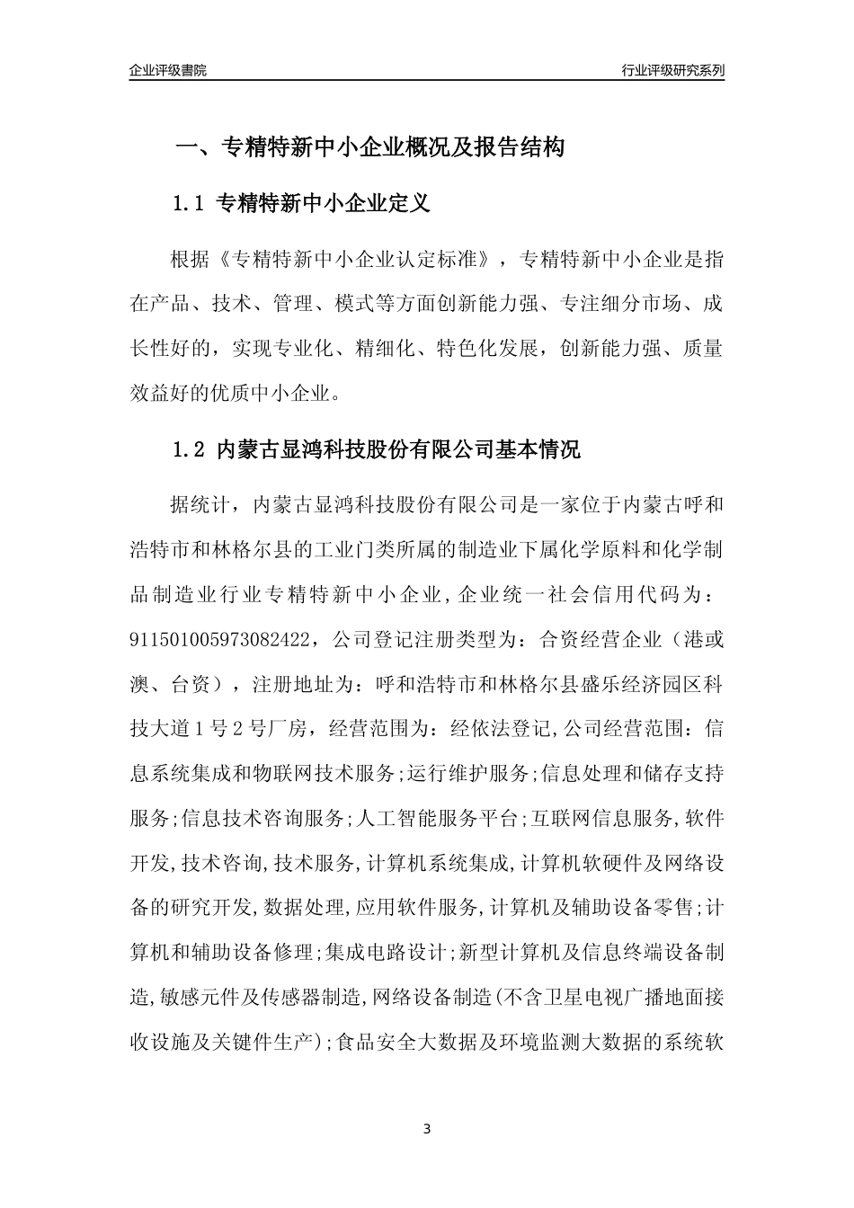 [专精特新]内蒙古显鸿科技股份有限公司行业竞争力评级分析报告(2023版)_第3页