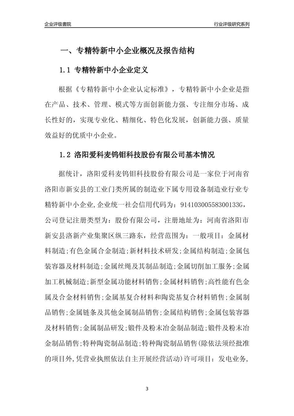 [专精特新]洛阳爱科麦钨钼科技股份有限公司行业竞争力评级分析报告(2023版)_第3页