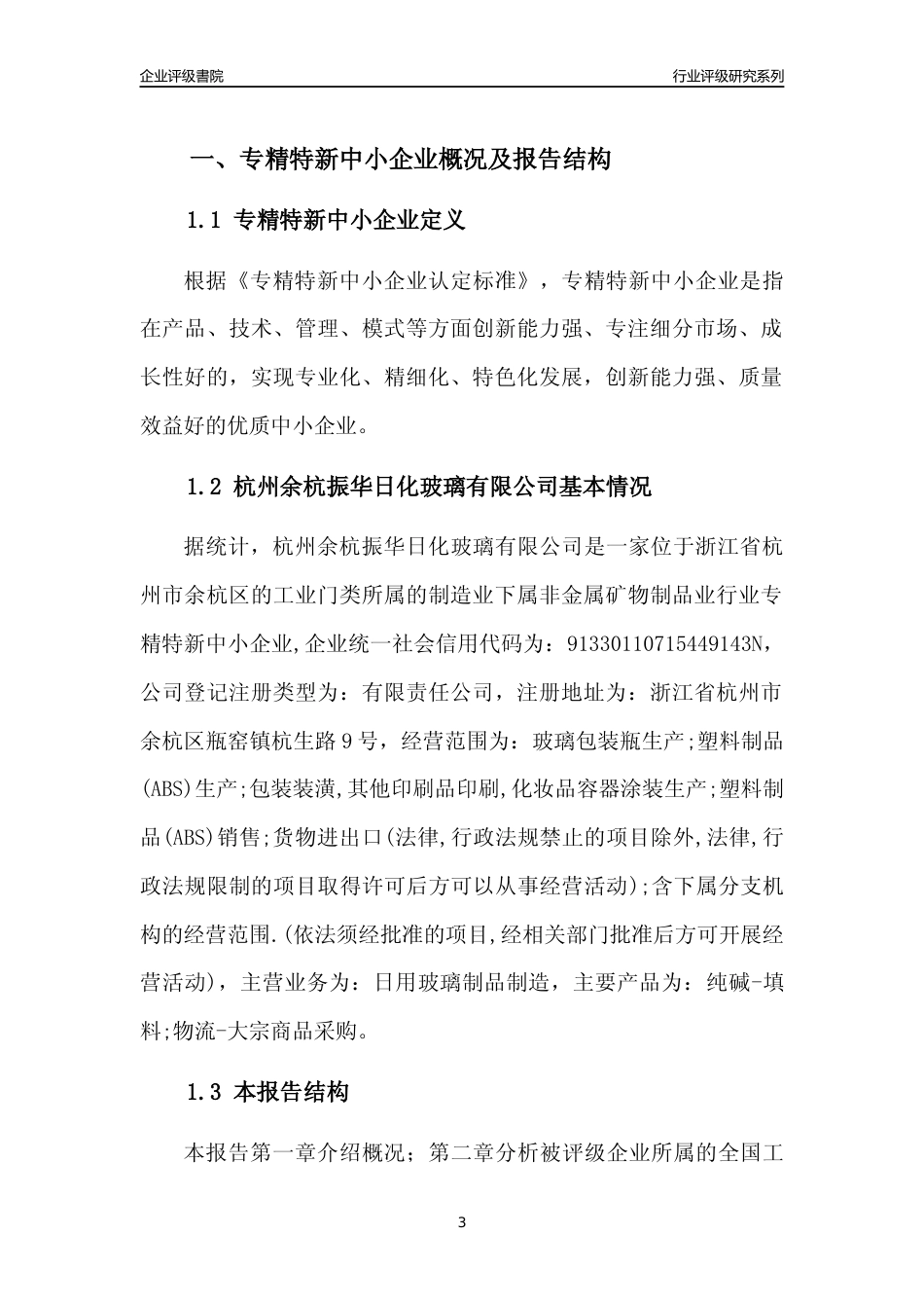 [专精特新]杭州余杭振华日化玻璃有限公司行业竞争力评级分析报告(2023版)_第3页