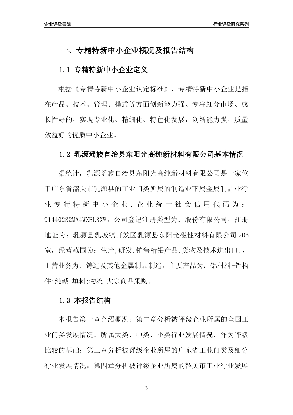 [专精特新]乳源瑶族自治县东阳光高纯新材料有限公司行业竞争力评级分析报告(2023版)_第3页