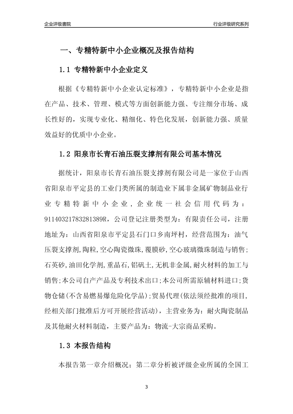 [专精特新]阳泉市长青石油压裂支撑剂有限公司行业竞争力评级分析报告(2023版)_第3页