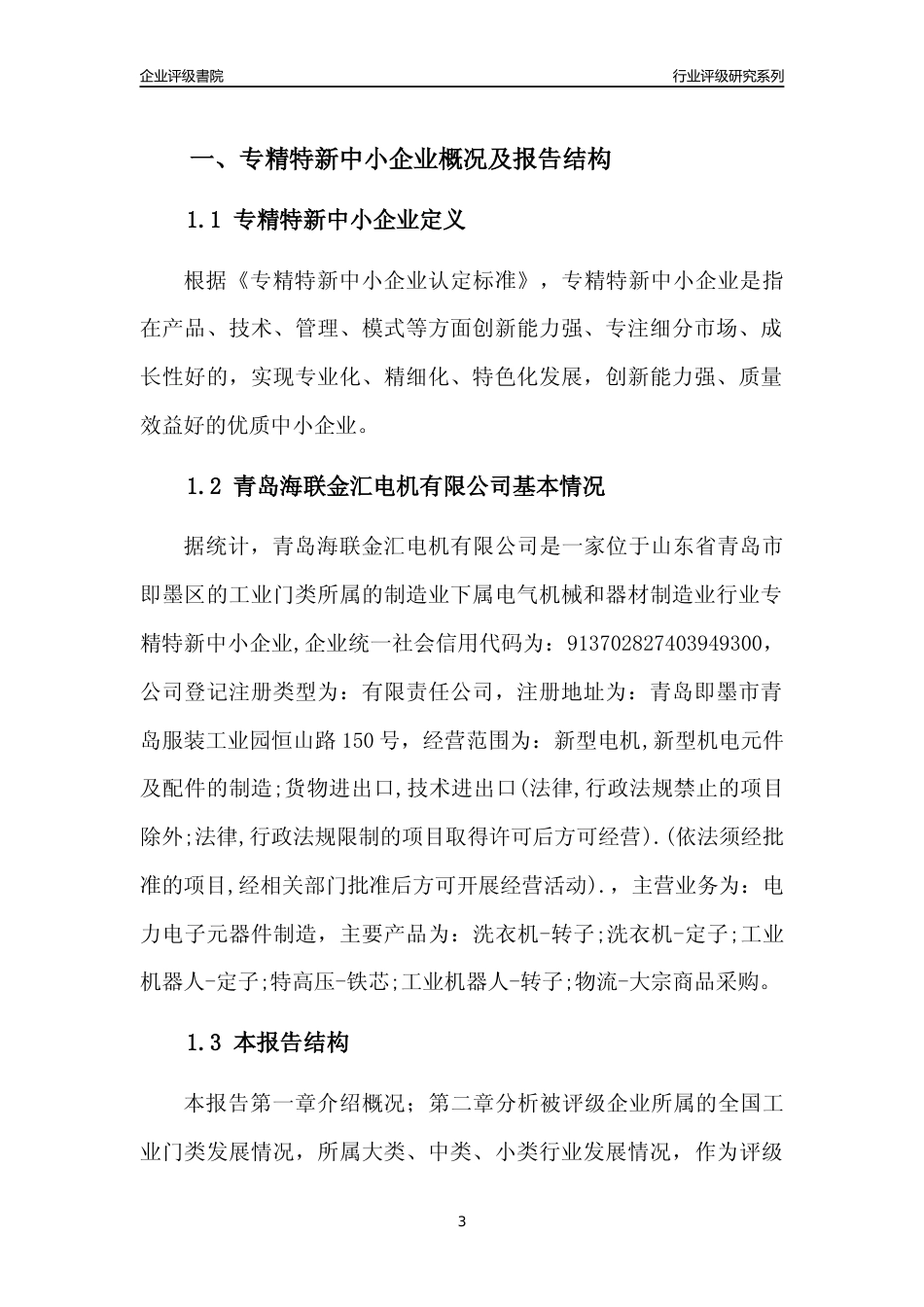 [专精特新]青岛海联金汇电机有限公司行业竞争力评级分析报告(2023版)_第3页