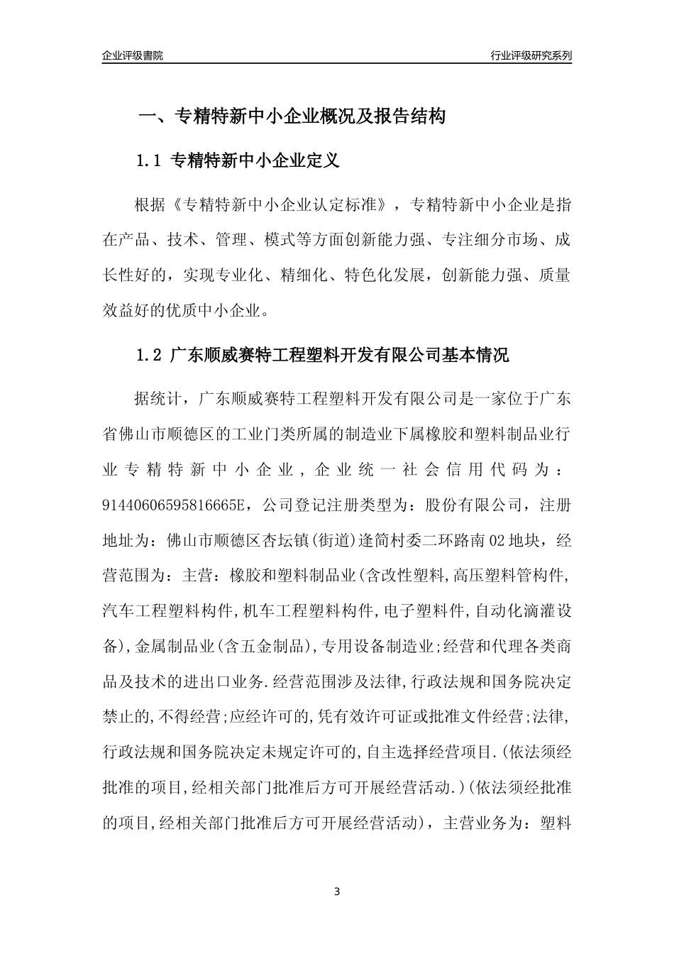 [专精特新]广东顺威赛特工程塑料开发有限公司行业竞争力评级分析报告(2023版)_第3页