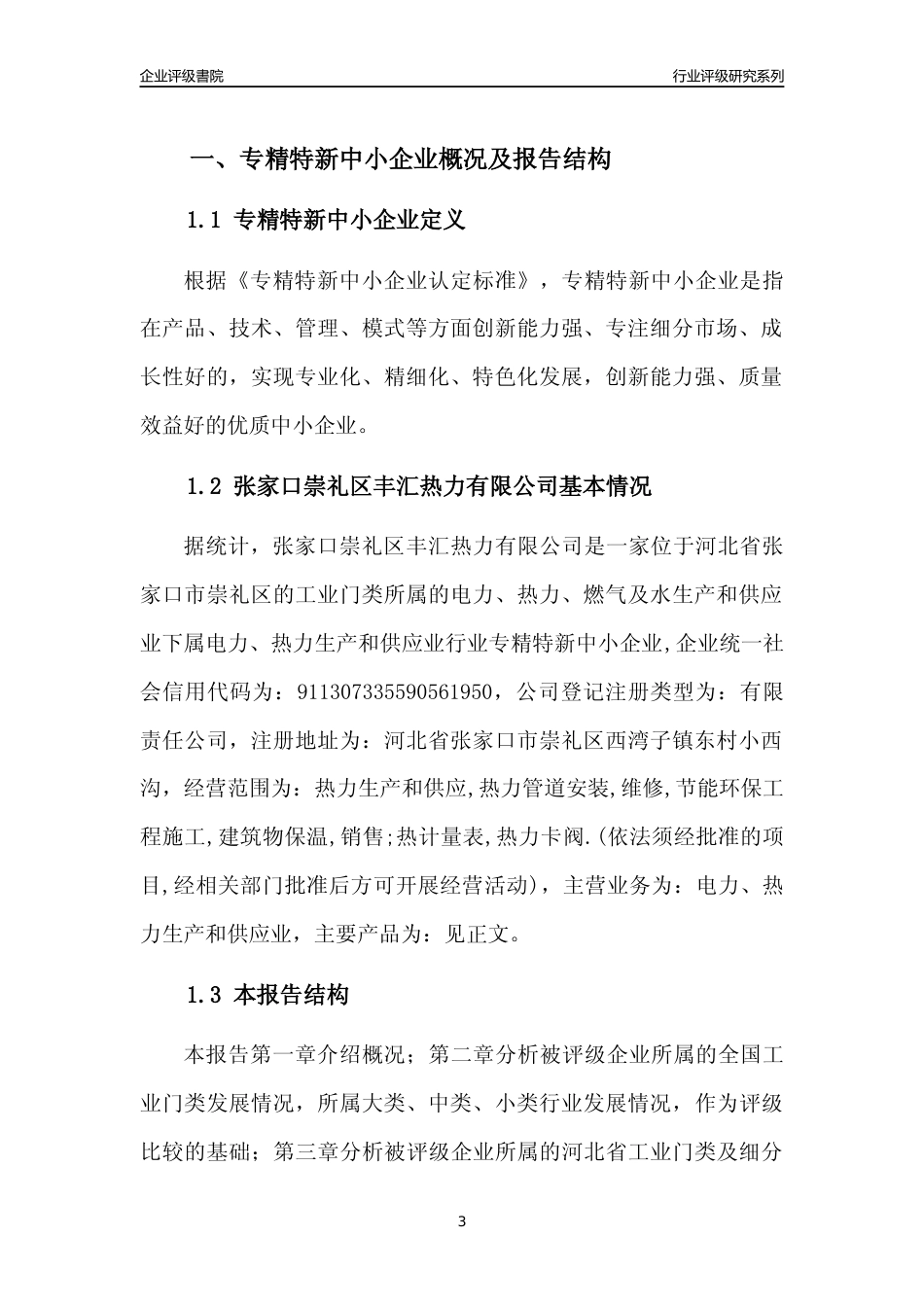 [专精特新]张家口崇礼区丰汇热力有限公司行业竞争力评级分析报告(2023版)_第3页