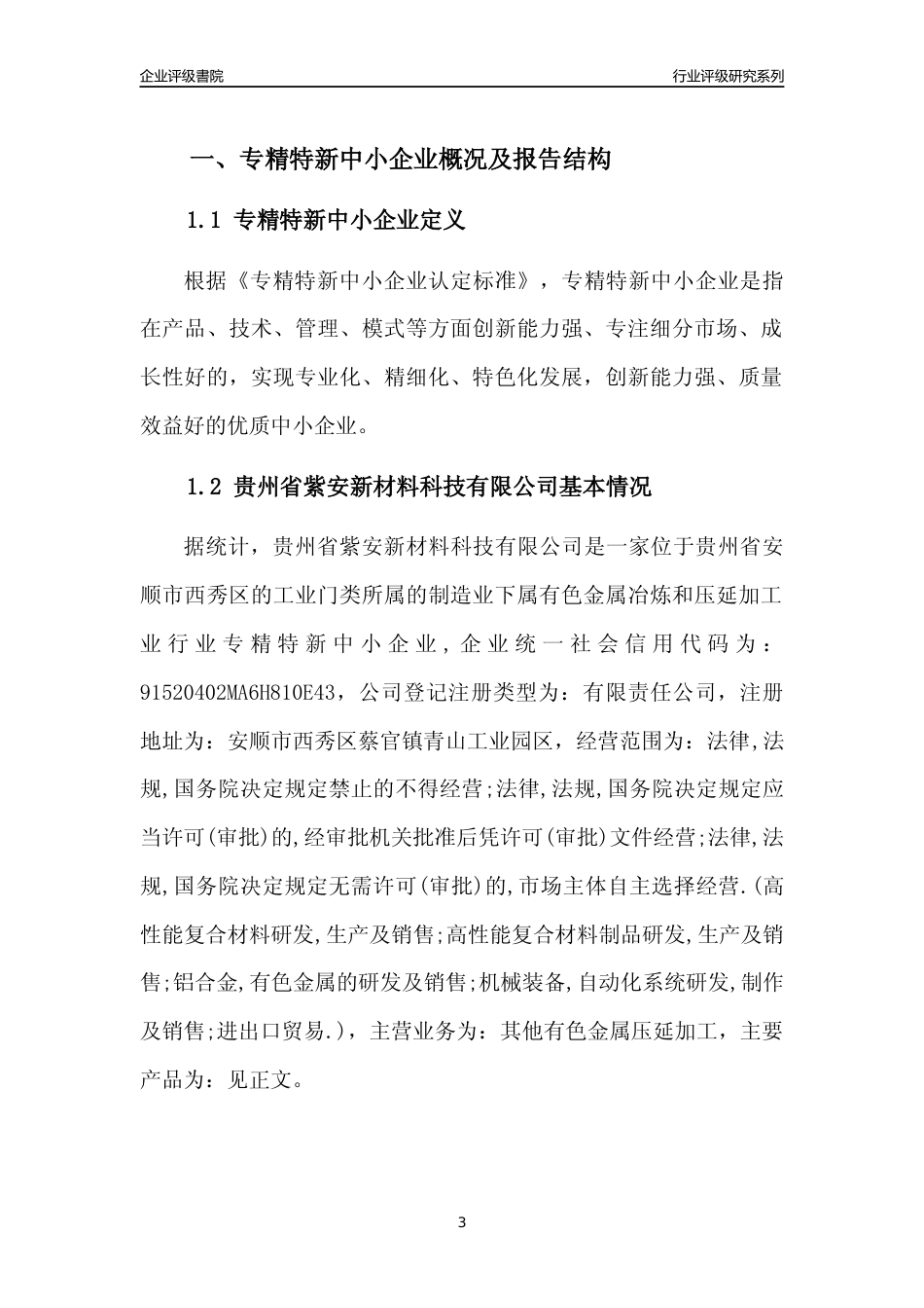 [专精特新]贵州省紫安新材料科技有限公司行业竞争力评级分析报告(2023版)_第3页
