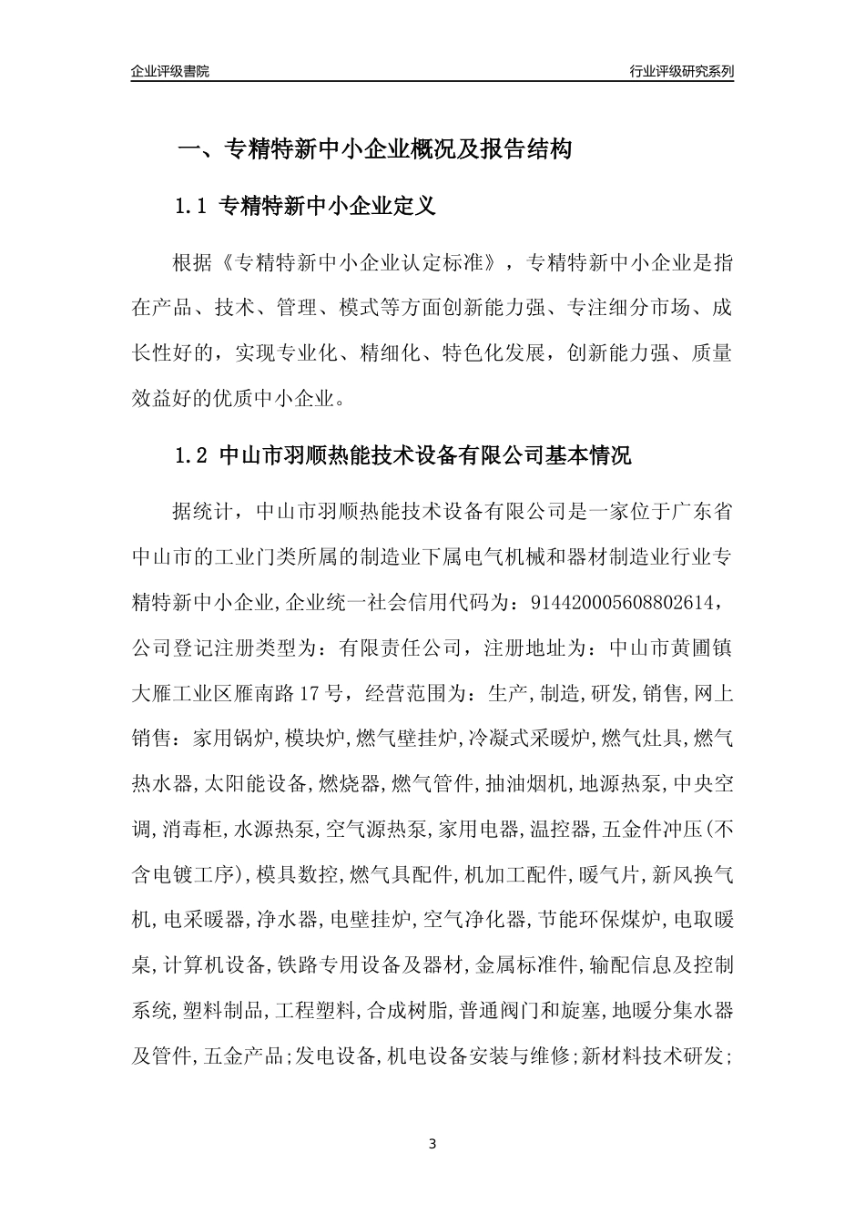[专精特新]中山市羽顺热能技术设备有限公司行业竞争力评级分析报告(2023版)_第3页