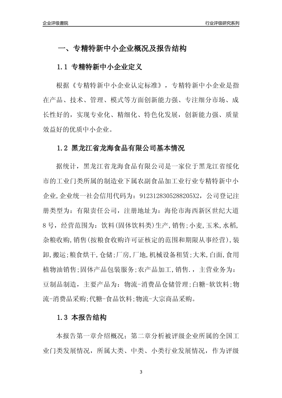 [专精特新]黑龙江省龙海食品有限公司行业竞争力评级分析报告(2023版)_第3页