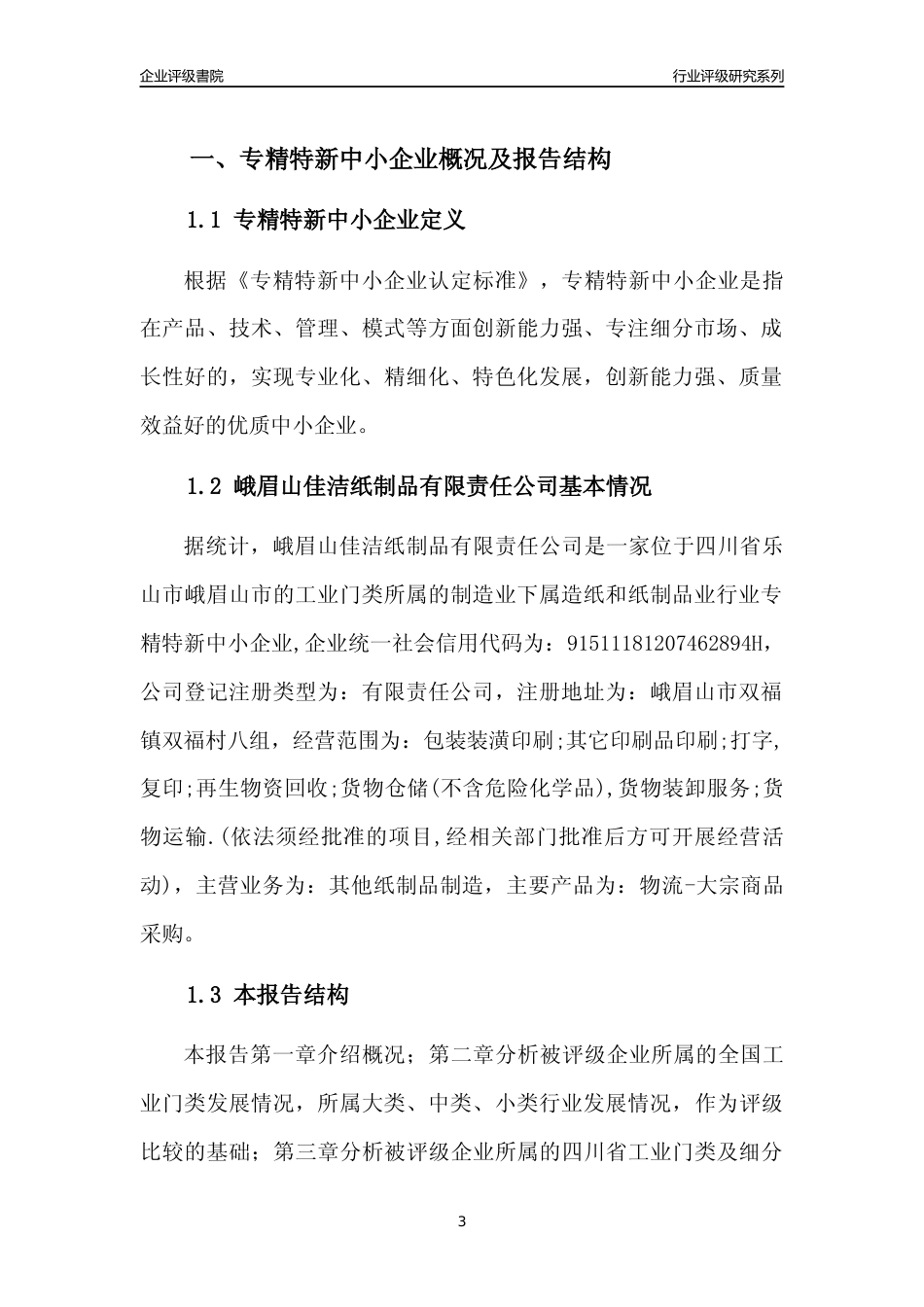 [专精特新]峨眉山佳洁纸制品有限责任公司行业竞争力评级分析报告(2023版)_第3页