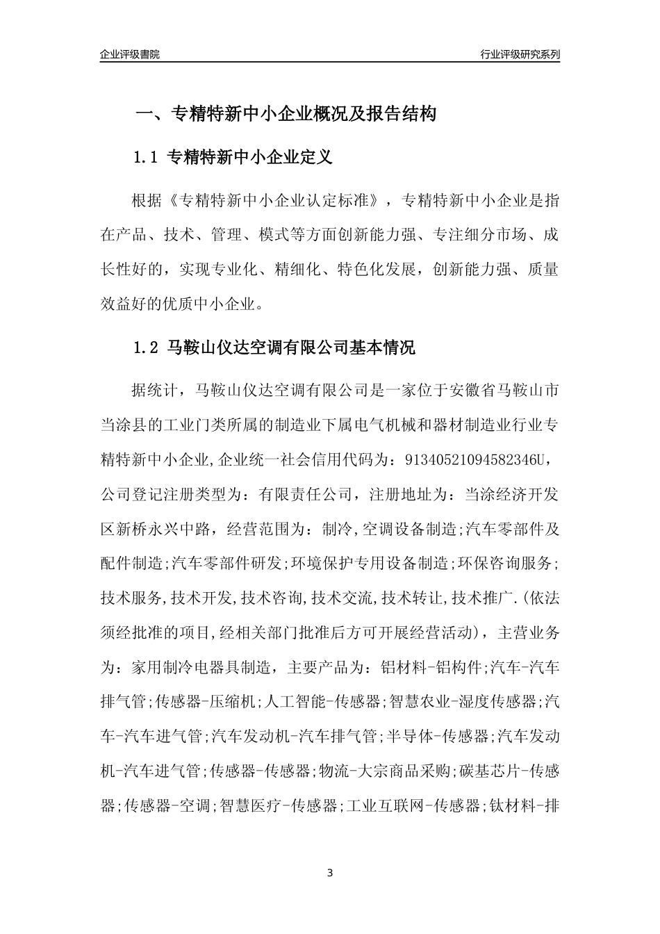 [专精特新]马鞍山仪达空调有限公司行业竞争力评级分析报告(2023版)_第3页