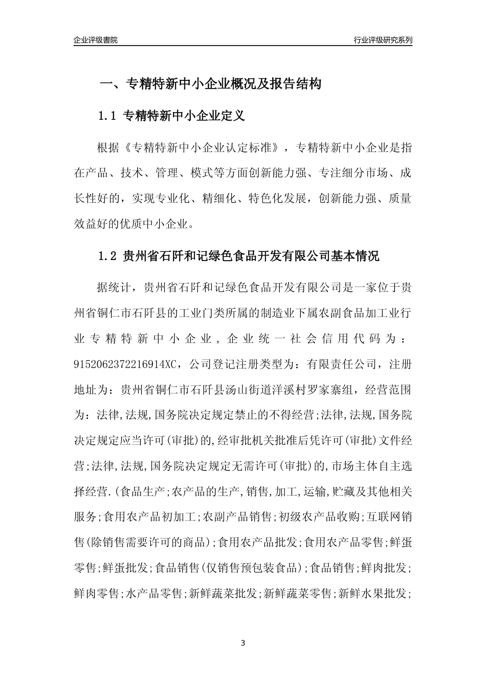 [专精特新]贵州省石阡和记绿色食品开发有限公司行业竞争力评级分析报告(2023版)_第3页