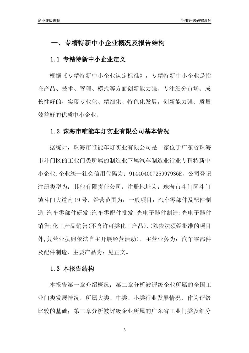 [专精特新]珠海市唯能车灯实业有限公司行业竞争力评级分析报告(2023版)_第3页