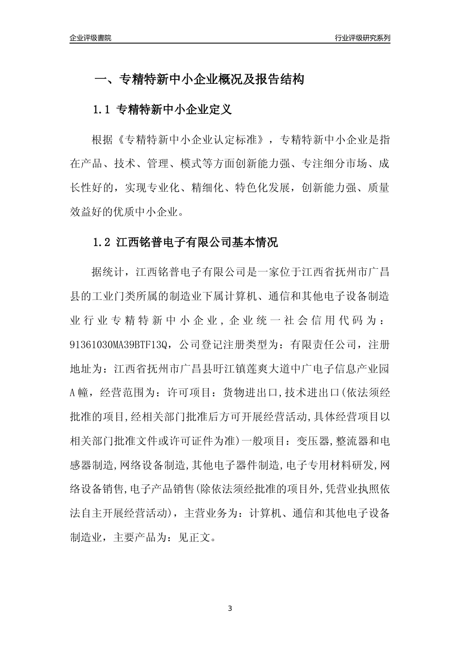 [专精特新]江西铭普电子有限公司行业竞争力评级分析报告(2023版)_第3页