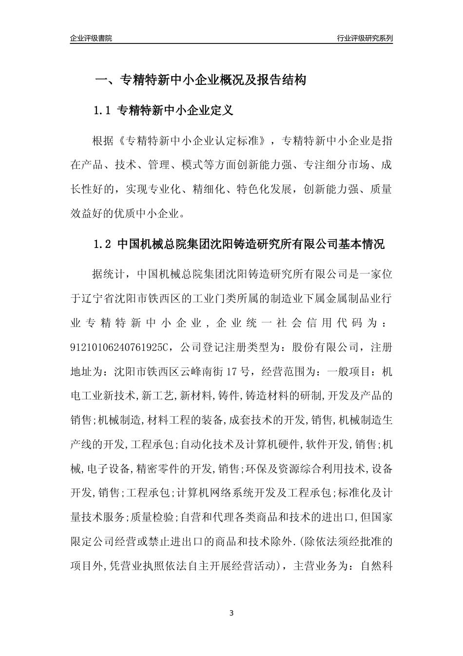 [专精特新]中国机械总院集团沈阳铸造研究所有限公司行业竞争力评级分析报告(2023版)_第3页