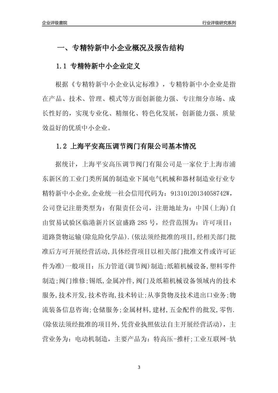[专精特新]上海平安高压调节阀门有限公司行业竞争力评级分析报告(2023版)_第3页