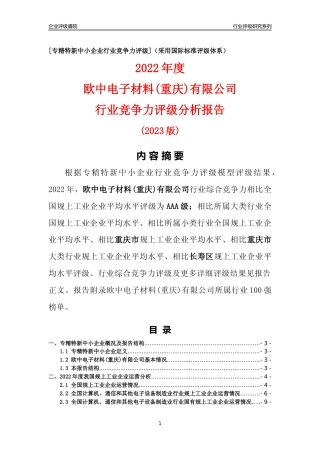 [专精特新]欧中电子材料(重庆)有限公司行业竞争力评级分析报告(2023版)