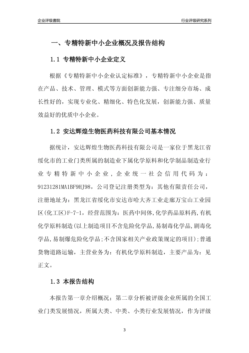 [专精特新]安达辉煌生物医药科技有限公司行业竞争力评级分析报告(2023版)_第3页