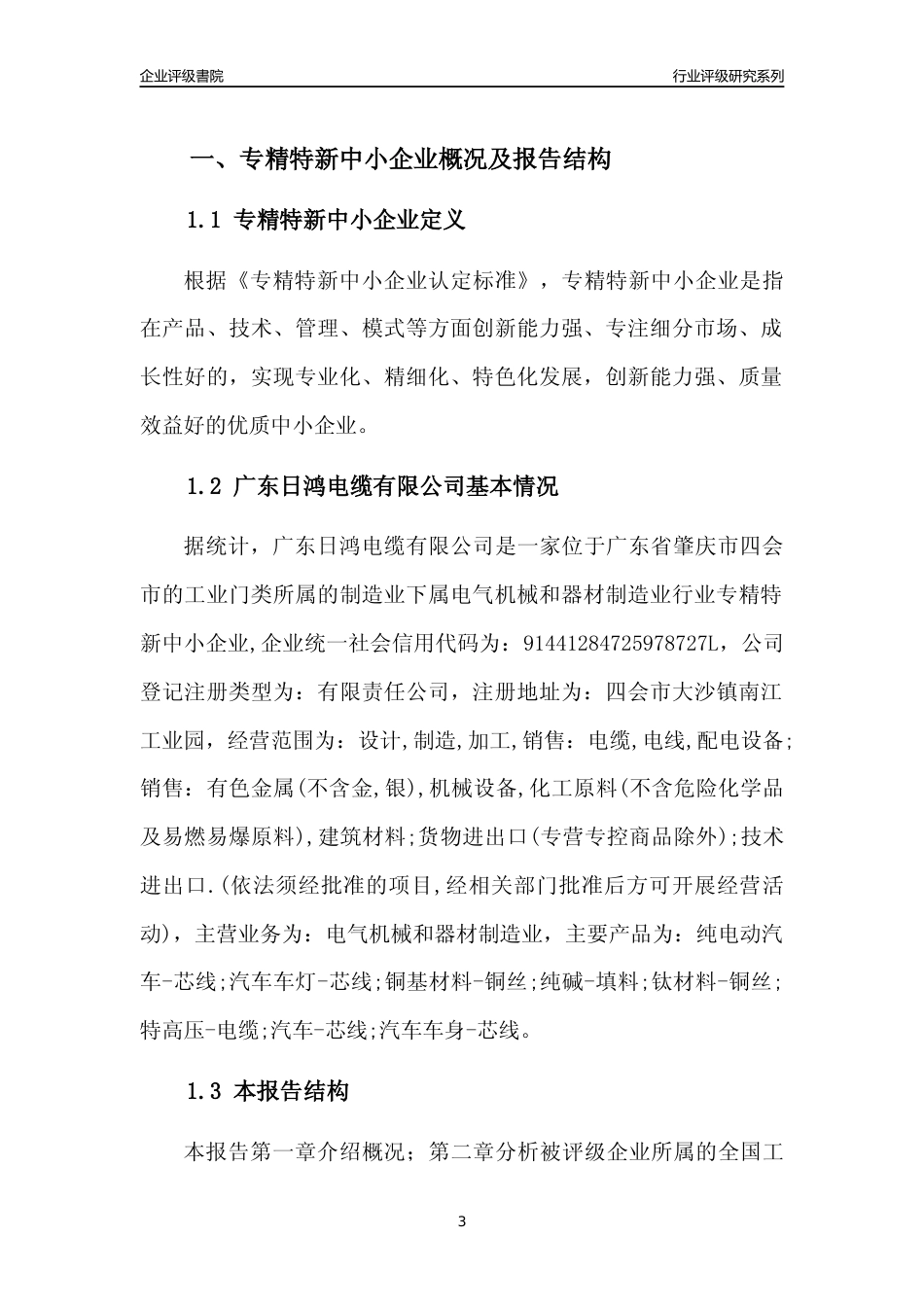 [专精特新]广东日鸿电缆有限公司行业竞争力评级分析报告(2023版)_第3页