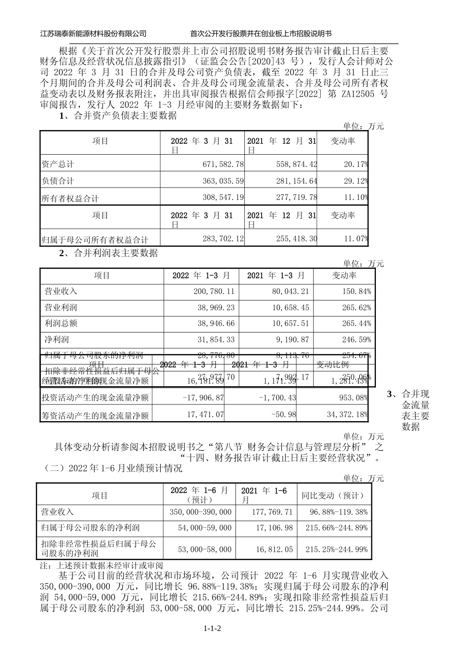 IPO招股书_ 瑞泰新材IPO：首次公开发行股票并在创业板上市招股说明书_第3页