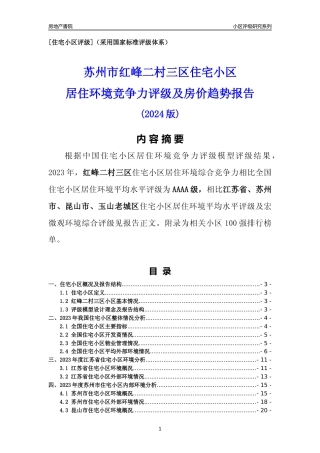 [小区点评]红峰二村三区(苏州市昆山市)小区居住环境竞争力评级及房价趋势分析报告(2024版)