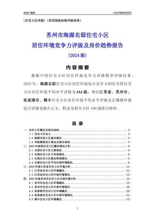 [小区点评]海源名邸(苏州市张家港市)小区居住环境竞争力评级及房价趋势分析报告(2024版)