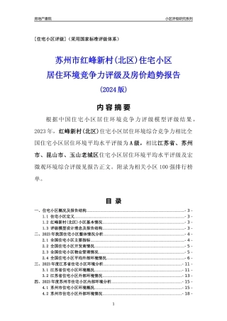 [小区点评]红峰新村(北区)(苏州市昆山市)小区居住环境竞争力评级及房价趋势分析报告(2024版)