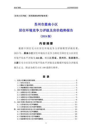 [小区点评]晨南小区(苏州市张家港市)小区居住环境竞争力评级及房价趋势分析报告(2024版)