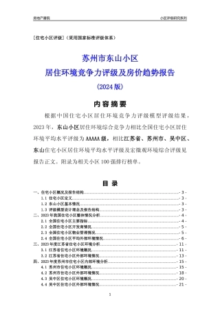 [小区点评]东山小区(苏州市吴中区)小区居住环境竞争力评级及房价趋势分析报告(2024版)