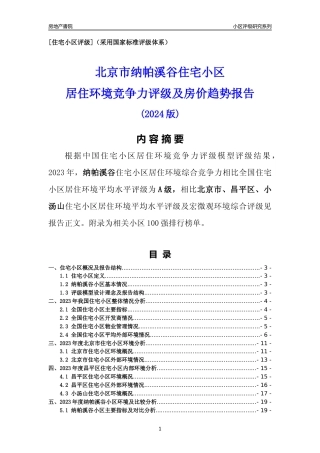 [小区点评]纳帕溪谷(北京昌平)小区居住环境竞争力评级及房价趋势分析报告(2024版)