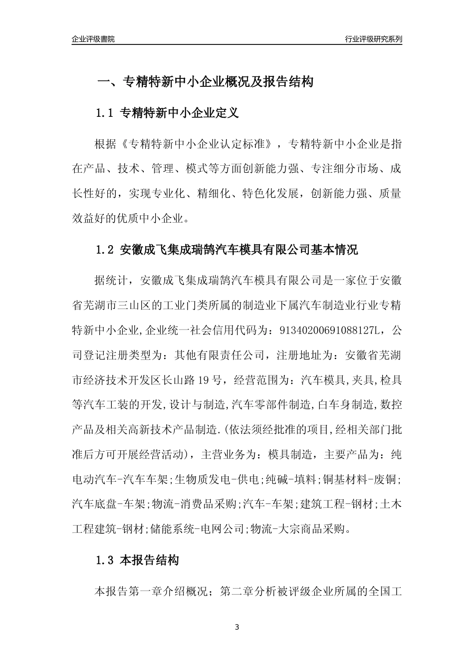[专精特新]安徽成飞集成瑞鹄汽车模具有限公司行业竞争力评级分析报告(2023版)_第3页