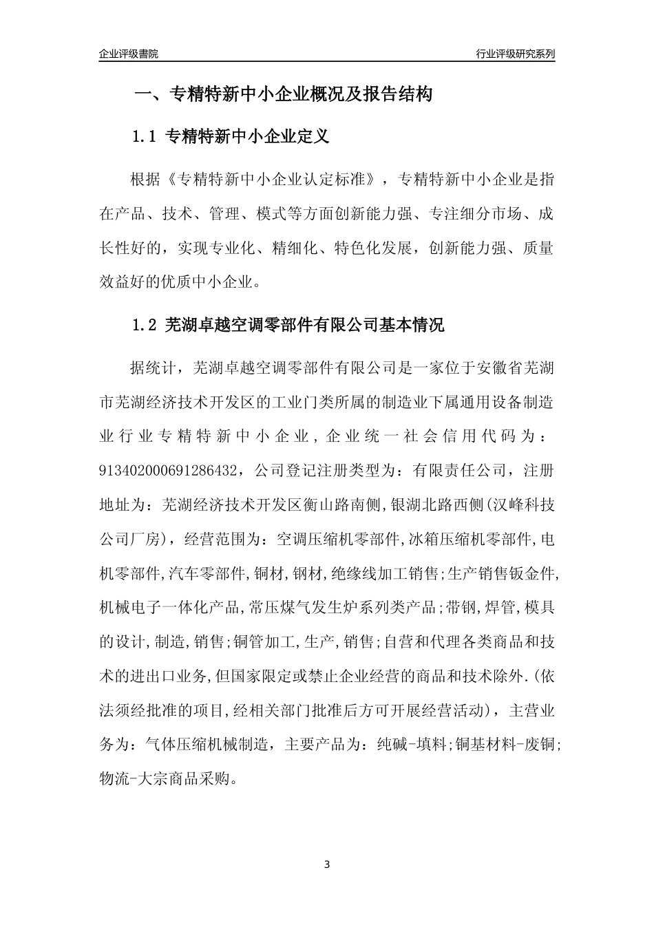 [专精特新]芜湖卓越空调零部件有限公司行业竞争力评级分析报告(2023版)_第3页