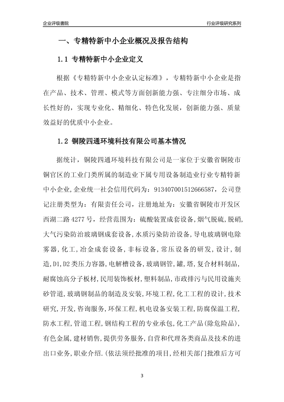 [专精特新]铜陵四通环境科技有限公司行业竞争力评级分析报告(2023版)_第3页