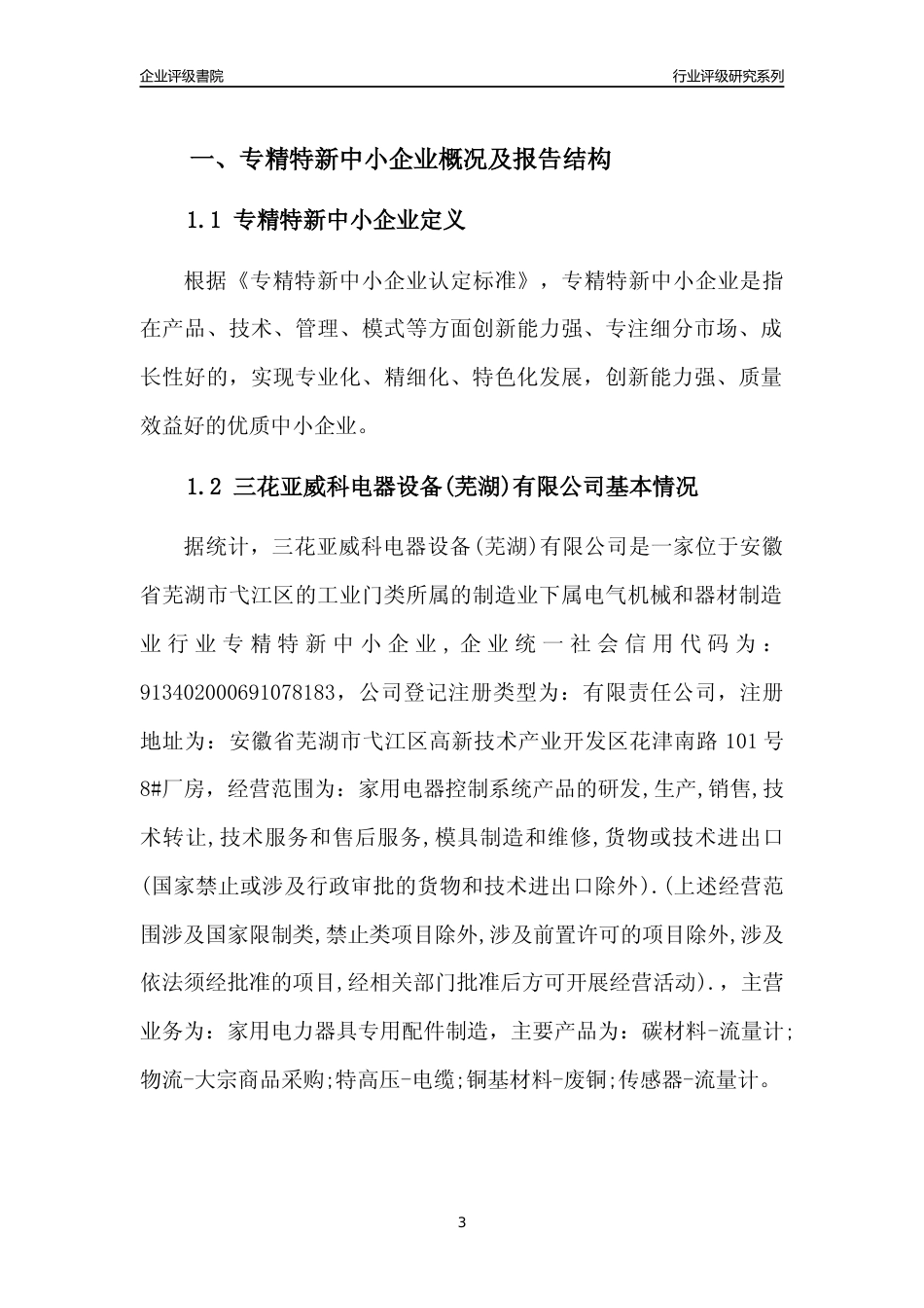 [专精特新]三花亚威科电器设备(芜湖)有限公司行业竞争力评级分析报告(2023版)_第3页