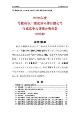 [专精特新]马鞍山市广源法兰环件有限公司行业竞争力评级分析报告(2023版)