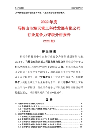 [专精特新]马鞍山市海天重工科技发展有限公司行业竞争力评级分析报告(2023版)