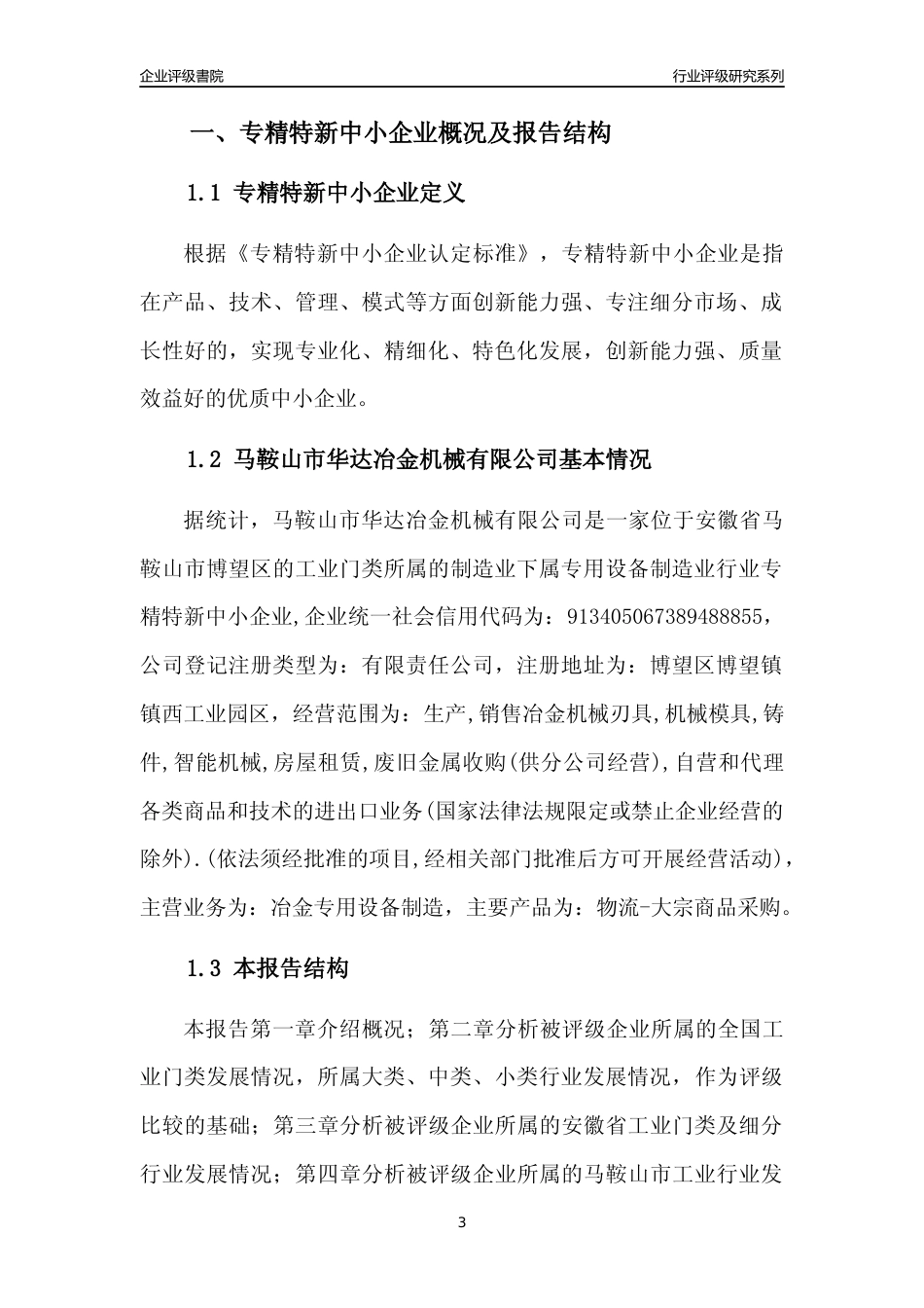 [专精特新]马鞍山市华达冶金机械有限公司行业竞争力评级分析报告(2023版)_第3页